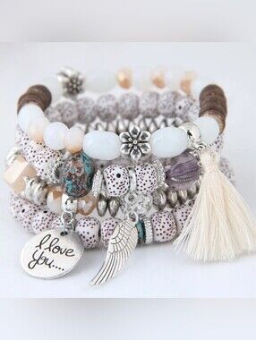 Beaded Multi-layer Bracelet With Tassel 4 Bracelet Set